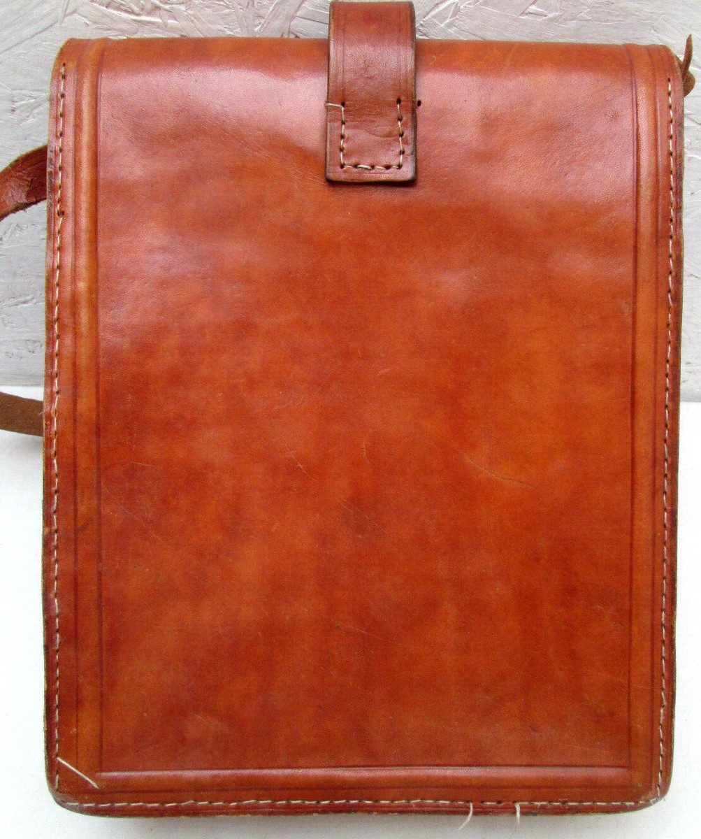 Sacoche Vintage PIELLE En Cuir Véritable - Sac Bandoulière Marron Caramel, Occasion En Très Bon état
