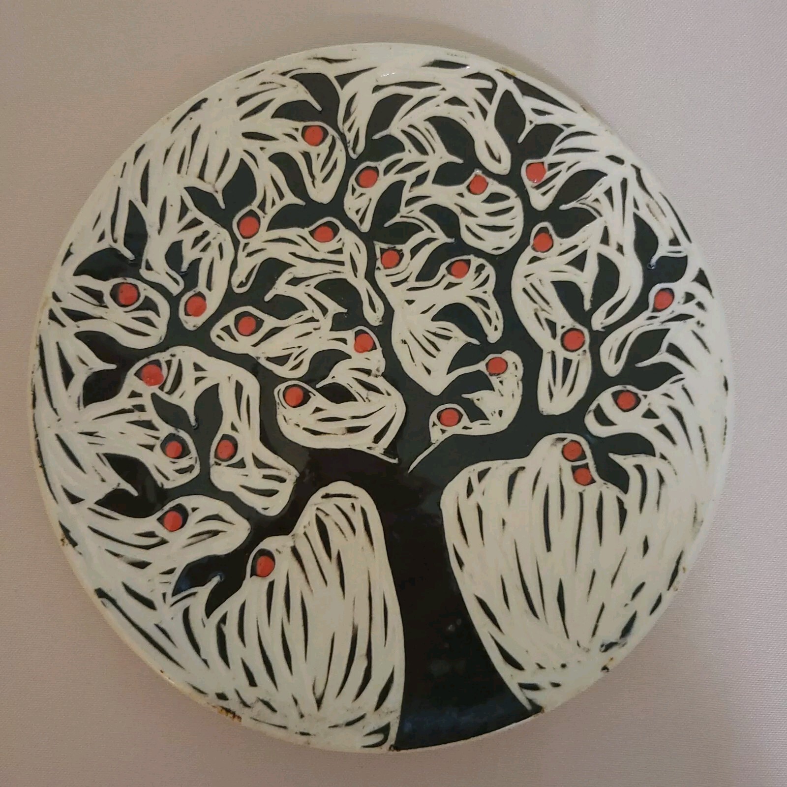 Handcrafted Textured Ceramic Tree Art Plate Signed 7.5 Inch