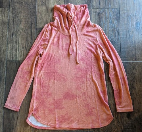 Market & Spruce korallenorange Batik Wasserfallausschnitt Langarm Sweatshirt Gr. L neu mit Etikett!