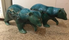 Vintage Green Slip Glazed Ceramic Polar Bears