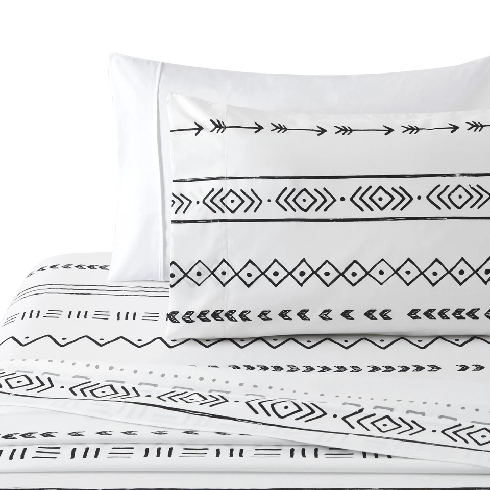 Juego de sábanas 6 piezas de bolsillo profundo de bambú estampado de rayón, rey geométrico moderno Foto 2 de 4