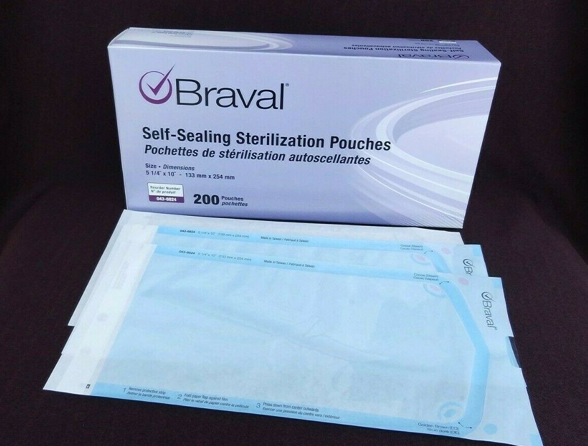 Braval Self Seal Sterilization Pouches 5 1/4" x 10" Qty 1 3 or 6 x