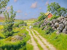 village road children by J. Krouthen Tile Mural Kitchen Wall Backsplash Ceramic