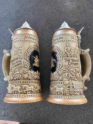 2 Budweiser Anheuser-Busch 1976 Beer Steins Limited (B&J Series) Pewter Lids