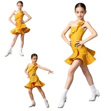 Girls Dancewear Jazz Outfits Bodycon Dress Lace Latin Costume Dance Sleeveless