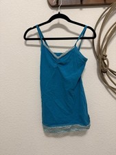 Vintage Y2K Teal Lace Trim Camisole  Size Large