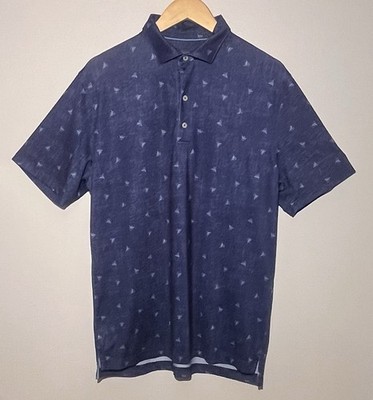 Johnnie-O Hendrick Polo Shirt Mens Medium Blue Surf s Up  Print Golf Performance