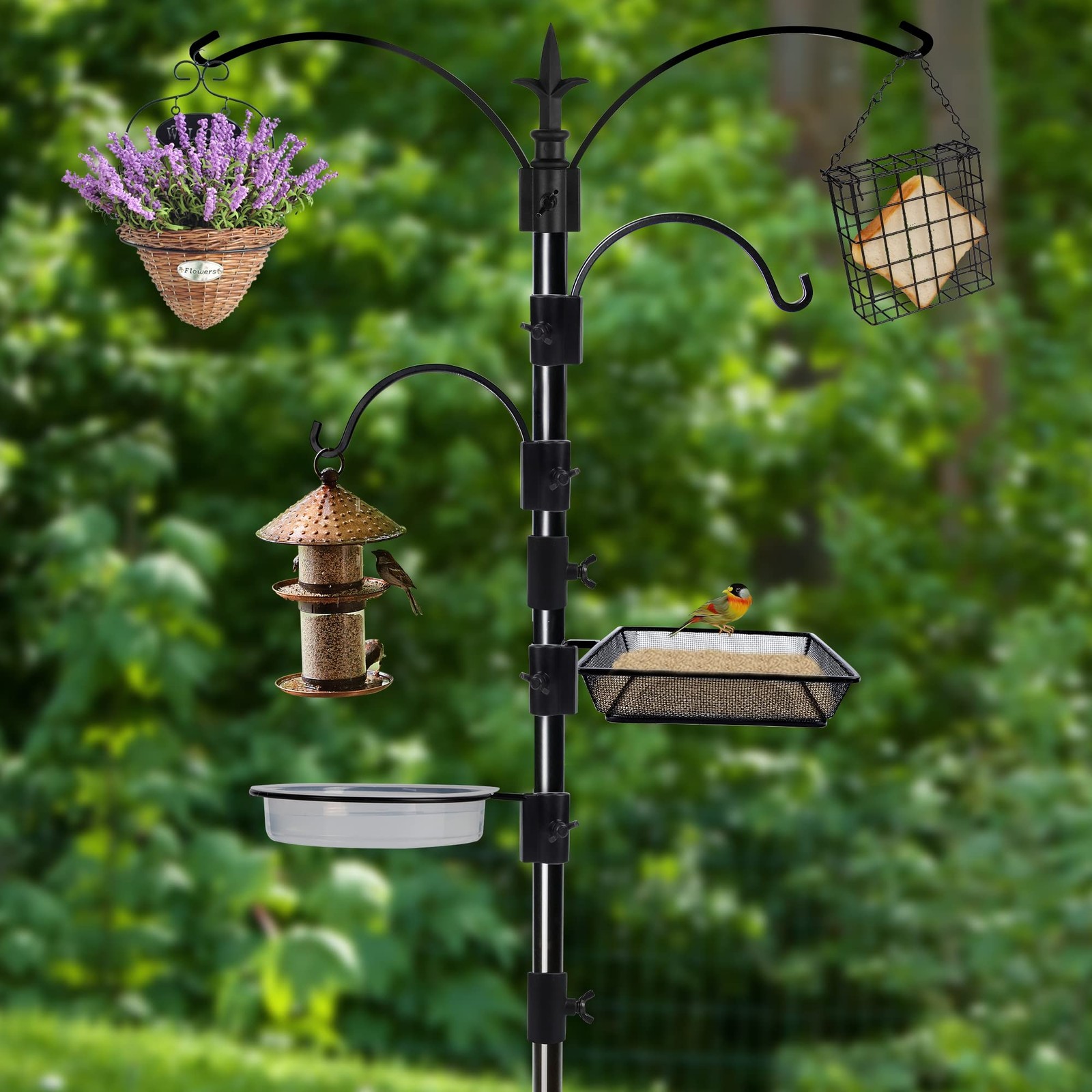 Bird Feeding Station Kit 90"x23" Feeder Pole Planter Hanger Multi Feeder