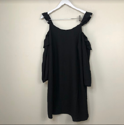 19 Cooper Women's Cold Shoulder Long Sleeve Round Neck Tunic Dress Black L NWT