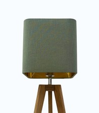 Lampshade Sage Green Textured 100% Linen Brushed Gold Rounded Square