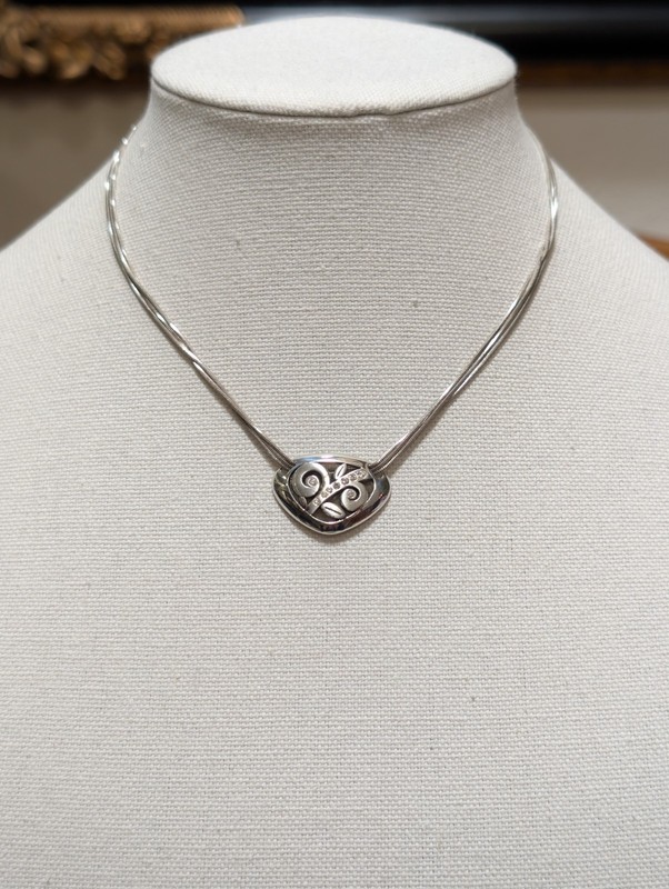 Vintage BRIGHTON 'Eve Delight' Heart Leaf Necklace 3-Strand Silver Plate