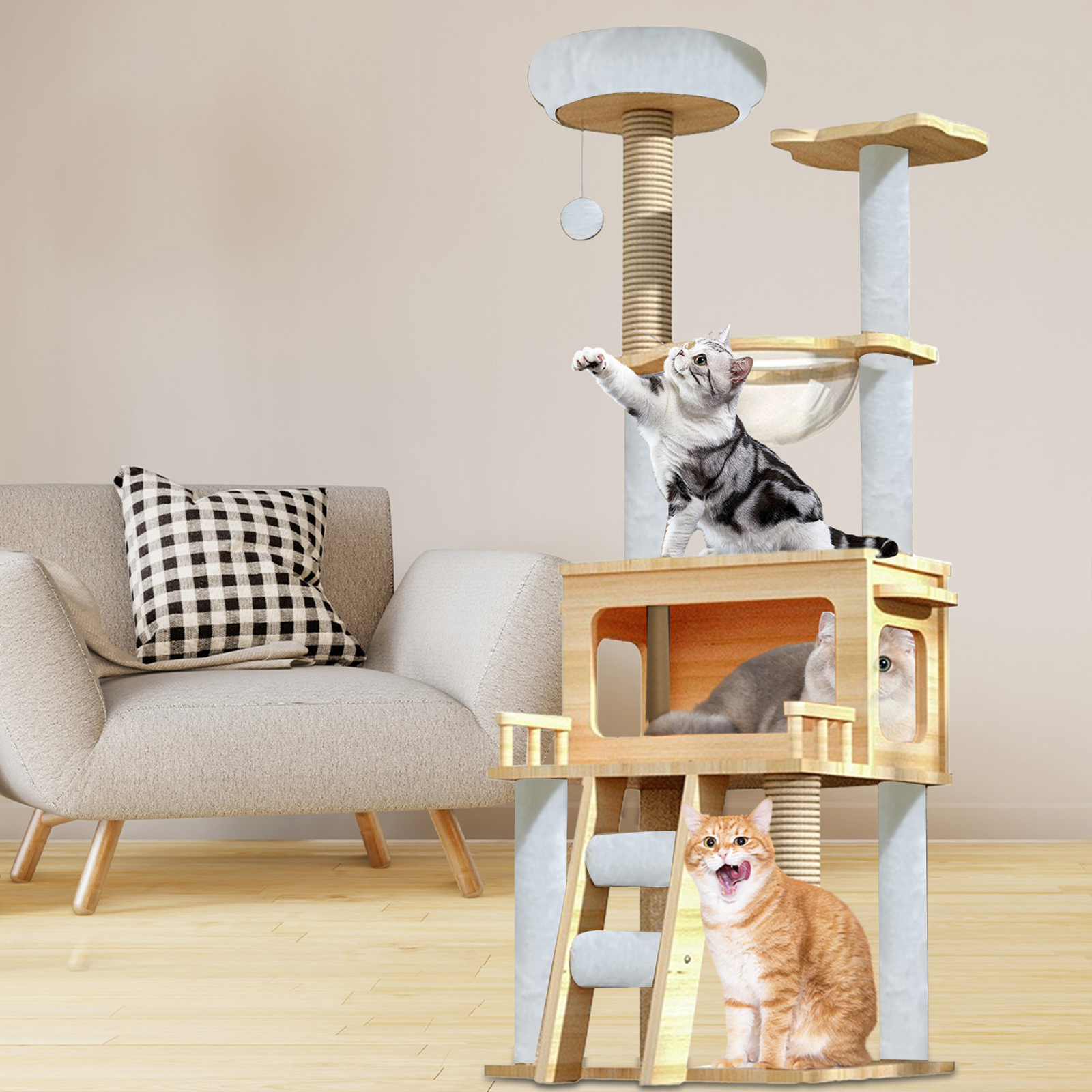 58in Large Cat Tree Tower for Indoor Cats Condo Scratching Post Pet Play House