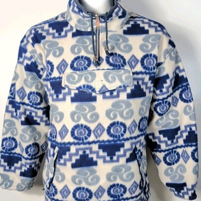 Vintage KOMO Herren Wende Fleece Jacke M Aztekenmuster 1/4 Zip Pullover