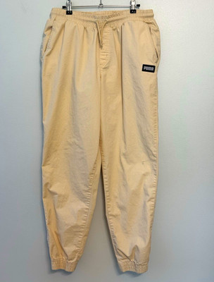 PUMA Men's Beige Cotton Jogger Pants Size L Drawstring Elastic Waist Pockets