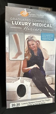 Ames Walker Thigh High 20-30 mmHg Firm Stocking Black XXL Compression Closed Toe