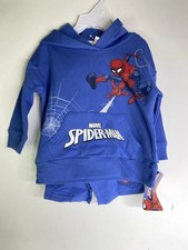 Marvel Spider-Man 2 Piece Hoodie Shorts Matching Outfit Set Kids Toddler Boys 2T