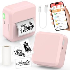 Pink Portable Bluetooth Label Maker Machine with 30x50mm Tape Mini Printer