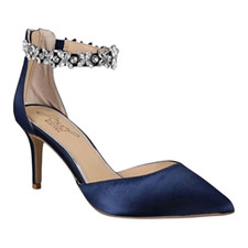 Jewel Badgley Mischka Raleigh Blue Rhinestone Ankle Strap Evening Pump Size 7W