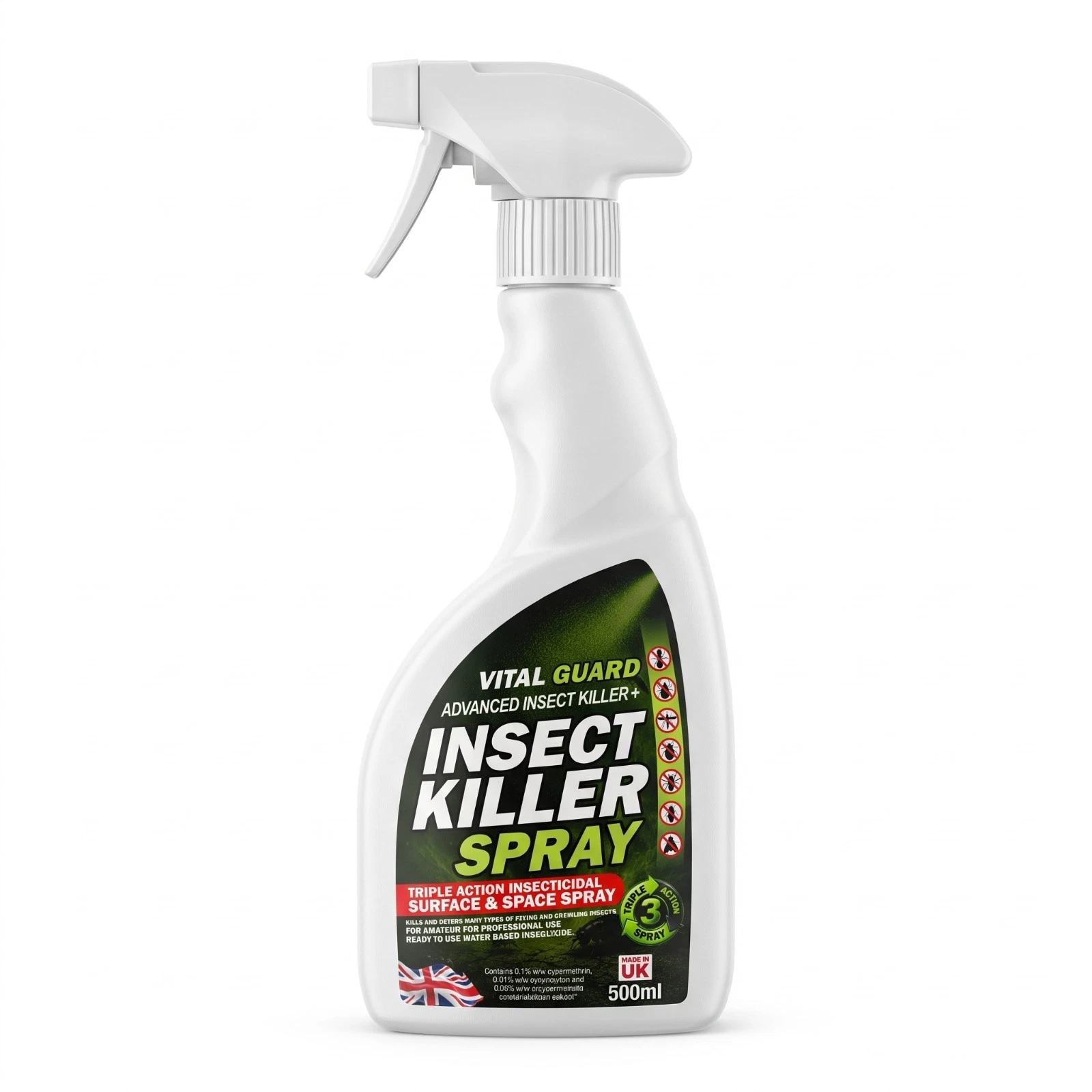 Vital Guard Insect Killer Spray 500ml HSE Approved Triple Action UK Made