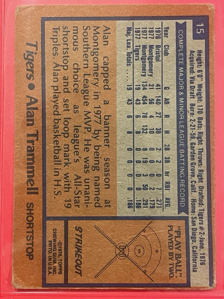 Topps Burger King 1978 Alan Trammell novato RC #15 vintage béisbol patio Foto 2 de 2