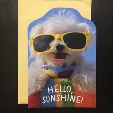 Vtg Happy Birthday Greeting Card NEW! Humorous Maltese Puppy Yellow Sunglasses!