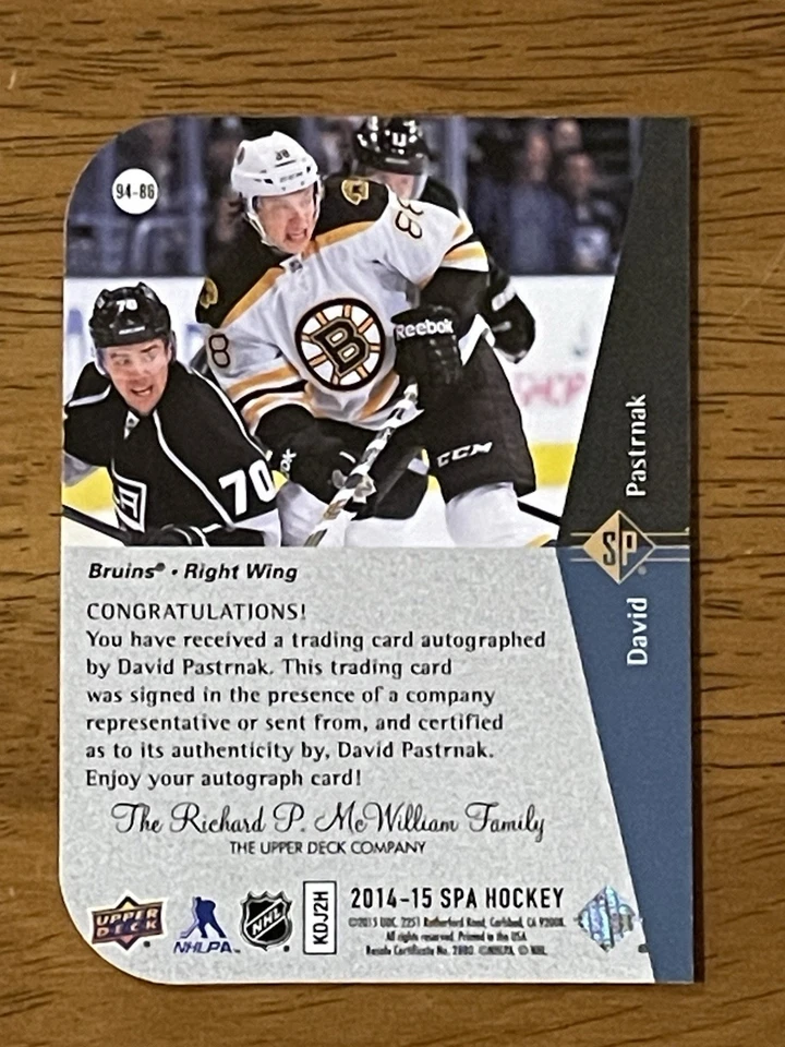 David Pastrnak 2014-15 SP Authentic auto rc - Image 2 of 3