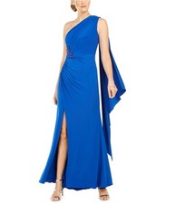 Adrianna Papell Womens Ruched Gown Dress, Blue, 8