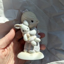 Vintage Enesco Precious Moments E-1372 'Jesus Loves Me' Girl with Bunny Figurine