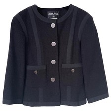 CHANEL 13P BLACK TWEED CC LOGO BUTTON BLAZER JACKET FR40 US8