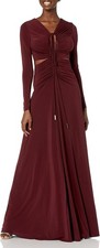 HALSTON Women's Baylee Long Sleeve Jersey Halter Gown - Sz. 0, Wine Red