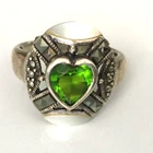 Vintage Ring MARKED 925 STERLING SILVER Size 11 Green Heart Marcasite Shell Band