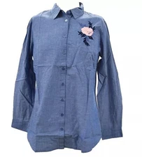 The Skyline Collection Women's Embroidered Denim Shirt in Blue - Small