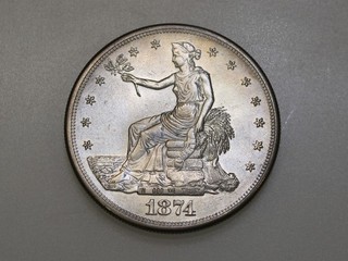 1874 S $1 TRADE SILVER ONE DOLLAR