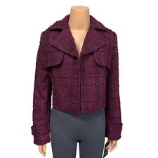 BCBG Textured Tweed Cropped Jacket Sz 4 XS 169 New Crimson Purple Red Blazer