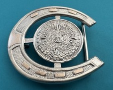 VTG 925 Sterling Silver Jalisco Aztec Mayan Calendar Lucky Horseshoe Belt Buckle
