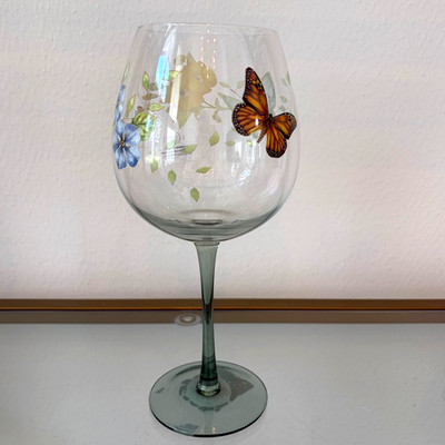 Lenox Butterfly Meadow Wine Glass Spring Floral Barware NEW