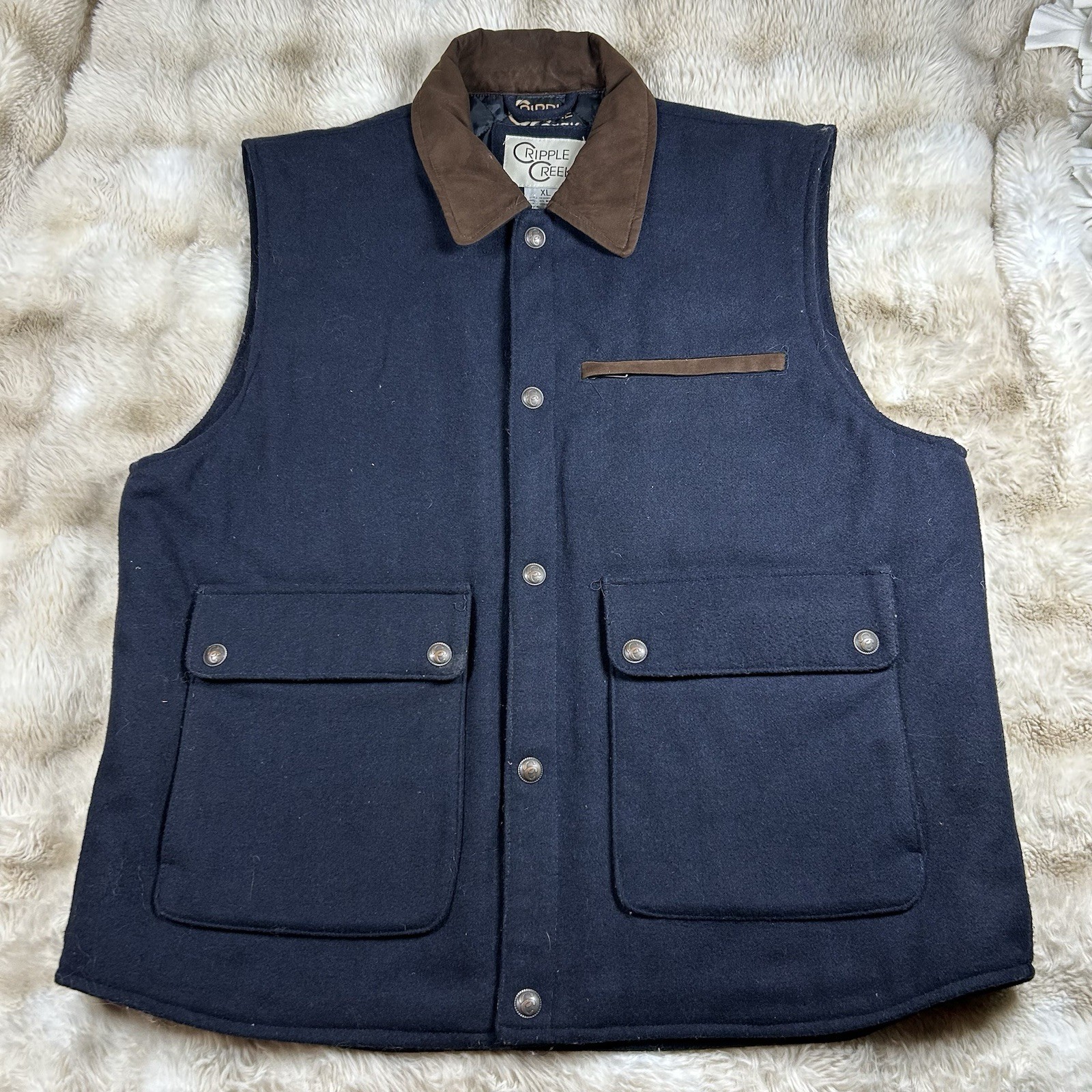 Cripple Creek Vest Men's XL Rugged Western Cowboy Blue Wool Blend Quilted Liner