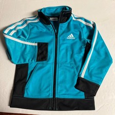 Adidas Track Jacket Teal Black White Stripes Kids Size 3T Full Zip Athletic
