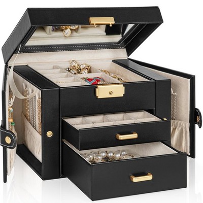 TORIBIO Jewelry Box for Women, Leather Jewelry Organizer with Mirror  Lock, 3...