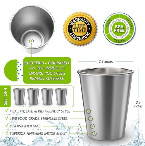 CHILLOUT LIFE Stainless Steel Cups for Kids and Toddlers 8 oz - Stainless Ste... - Picture 2 of 8