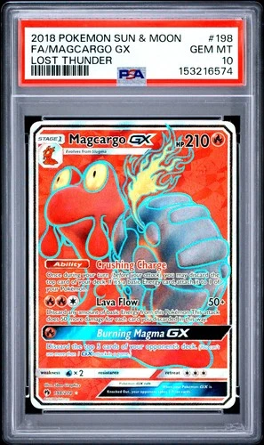 2018 POKEMON SUN & MOON LOST THUNDER #198 FULL ART/MAGCARGO GX PSA 10