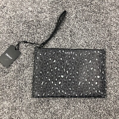 DKNY Item Women's Wristlet Leopard Print Women Bag Black & Gray R13LJ948