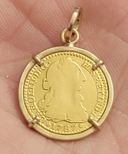 Spanish Treasure Pirate Doubloon 1 Escudo Gold Coin 22K Dated 1787 Pendant/Charm