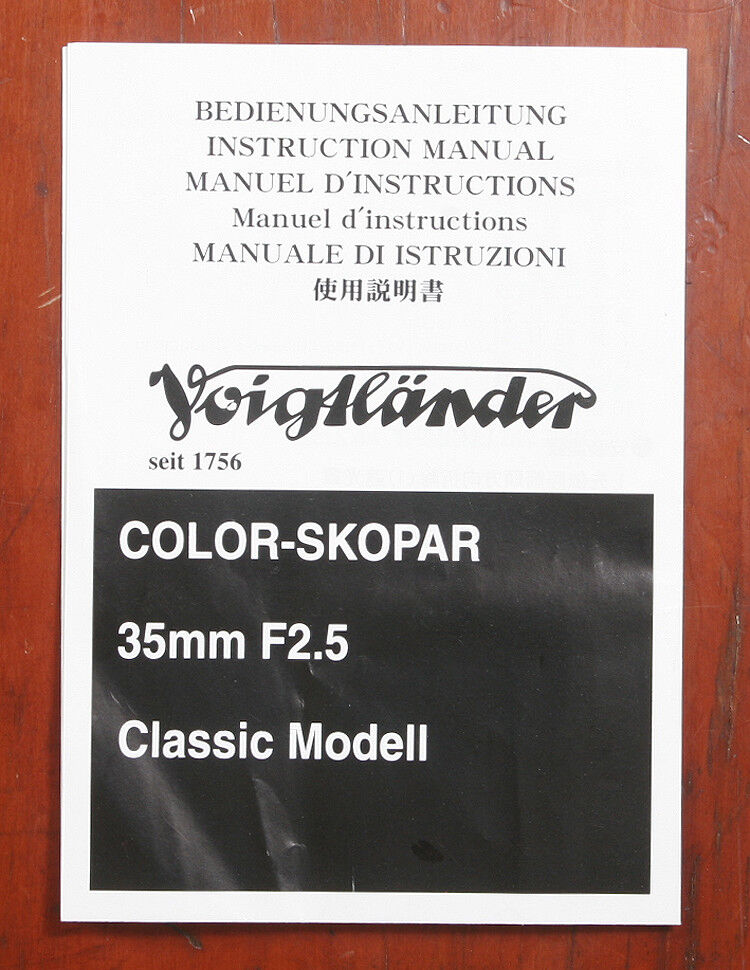VOIGTLANDER COLOR-SKOPAR 35MM F2.5 INSTRUCTION SHEET/163523