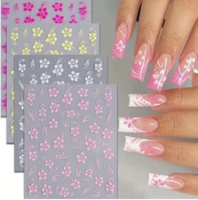 4pcs Hibiscus Nail Stickers Hawaiian Flower Vine Floral Decal Manicure Peel NS32