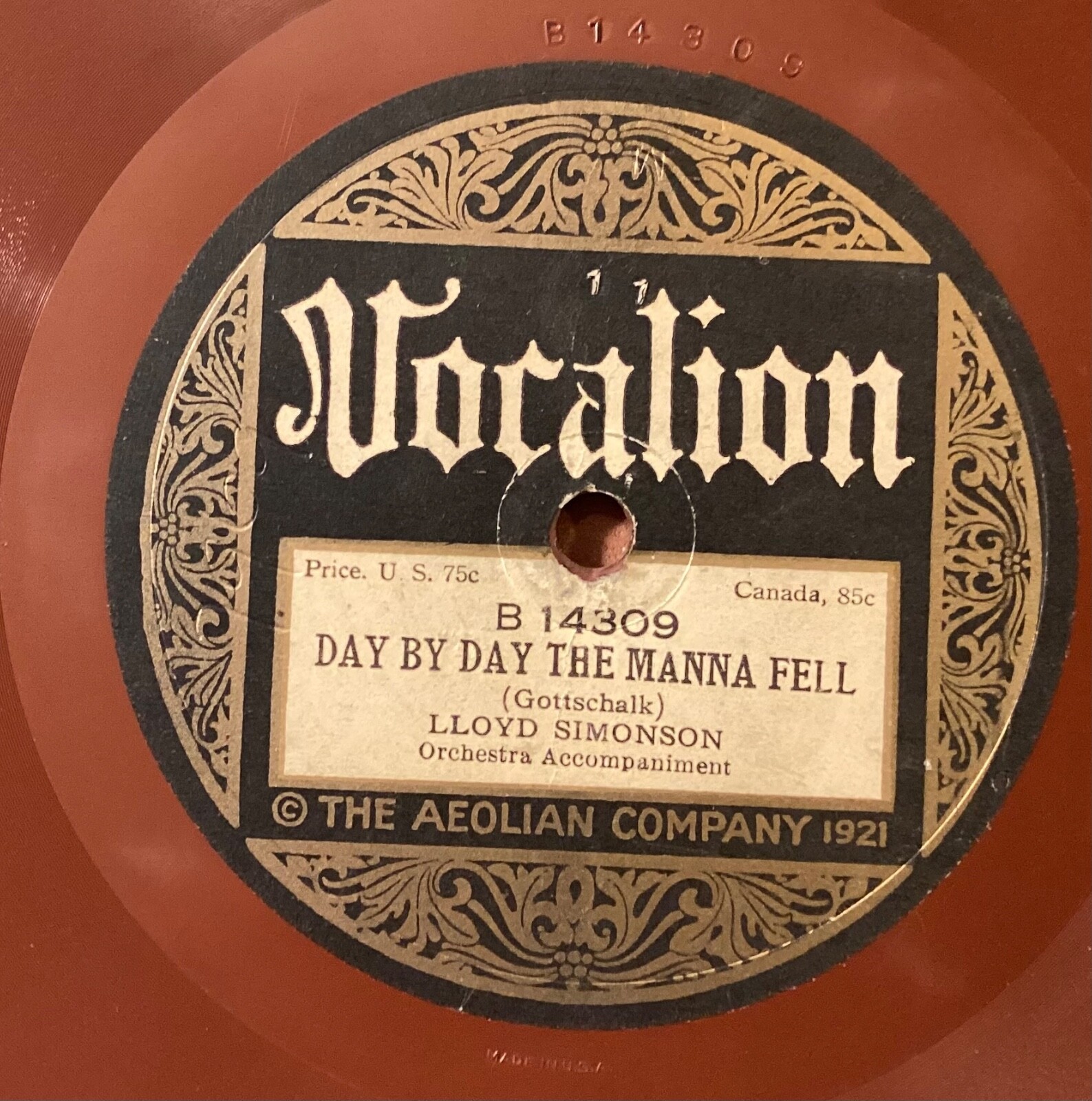 Nevada Van Der Veer – 78 rpm Vocalion 14309: O’er Waiting Harp Strings/LLOYD S