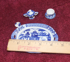 Miniature Tea Set Blue and White - Tray, Sugar, Cup, Saucer