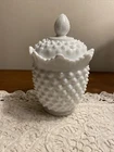 Vintage Fenton White Milk Glass Hobnail Sugar Bowl ~Jar ~ Candy Bowl With Lid
