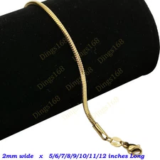 18K Yellow Gold Filled 2mm Snake Chain Bracelet Many Size For Children Men&Women