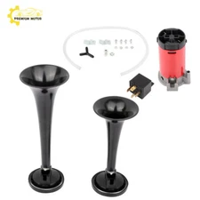 Dual Trumpet Train Air Horn Compressor Kit 12V 130DB Loud Car Truck Boat Black